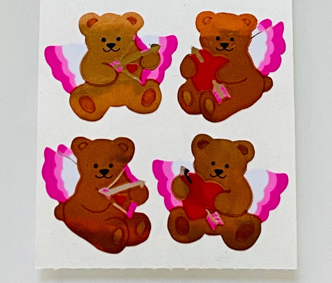 Vintage Rare Sandylion Mylar Cupid Teddy Bear Heart Stickers