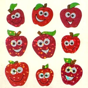 Vintage Rare Sandylion Happy Apple Sticker Strip. 3 squares
