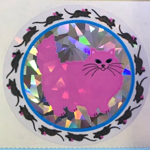 Vintage Sandylion Prismatic Pink Cat Mouse Sticker
