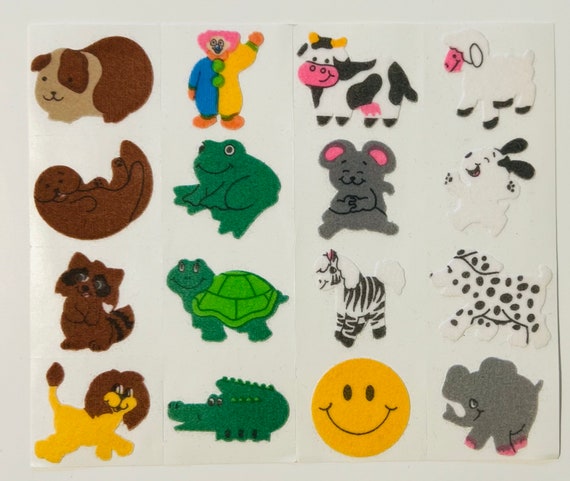SANDYLION vintage rare fuzzyシール　動物 Vintage Rare Sandylion Fuzzy Stickers. Ducks, Trees, Guinea