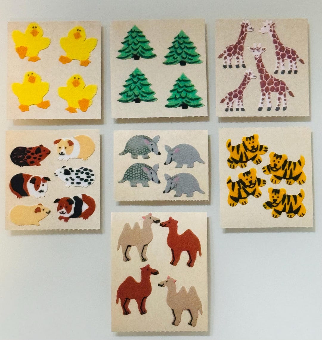SANDYLION vintage rare fuzzyシール　動物 Vintage Rare Sandylion Fuzzy Stickers. Ducks, Trees, Guinea