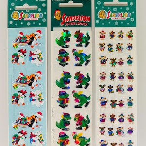 Pegatinas vintage raras de Sandylion Holiday, pingüino, oso polar, ratones y dinosaurio patinador. En embalaje original