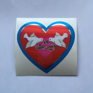 Vintage Rare Sandylion Mylar Heart and Doves Sticker