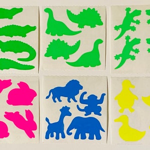 Vintage Sandylion Neon Tier, Hase, Eidechse, Alligator, Ente, Dinosaurier Aufkleber