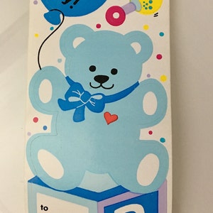 Vintage Rare Sandylion Blue Baby Boy Teddy Bear Gift Sticker. Balloons, Hearts, Bear
