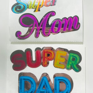 Adesivos vintage raros Sandylion Rainbow Super Dad e Super Mom Mylar