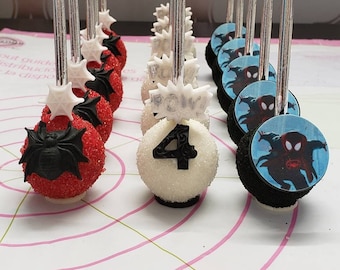 Spiderman Miles Morales cakepop. Spiderman cake pop. Spiderman party. Spiderman cookie
