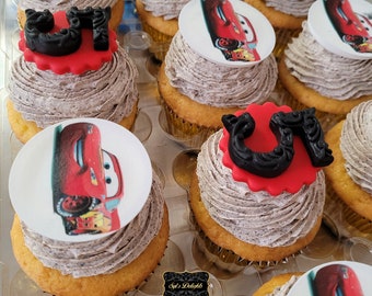 Cars Lightning McQueen cupcakes comes with Buttercream and Cupcake toppers. baked fresh, includes decorating bags and tips. DIY Cupcakes kit