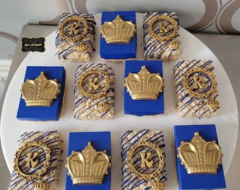 Royal crown rice krispies treats. Royal blue party.  Homemade halal rice krispies . Royal Baby shower. royal crown party favors