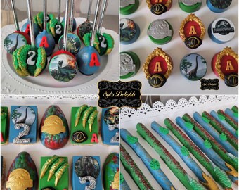 Jurassic dino party package. Dinosaur cookies. Camp Cretaceous cookies. Jurassic cakepop. Jurassic cookies. dino Park party