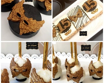 Masquerade party package. Masquerade cakepops. Masquerade cookies. Masquerade chocolate covered Oreo's.  Masquerade rice krispies.