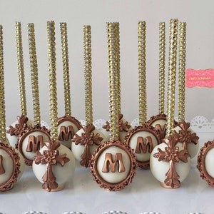 Baptism cakepops. Christening Cakepops.  Cross cakepops. Baptized dessert table. Baptism favors