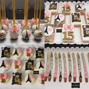 Paris Eiffel tower theme party package. Paris theme cookies. Eifffel tower party decor