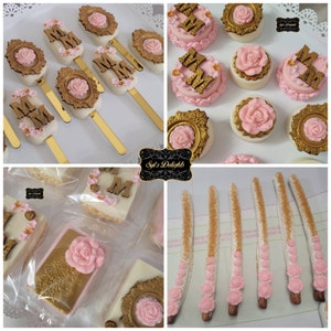 Enchanted Garden party package. Babyshower cakesicles. Flower babyshower cookies. Floral babyshower decoration. Gold Pink babyshower