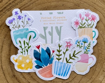 Potted Flowers Sticker Pack | 6 Individual Easy-Peel Stickers