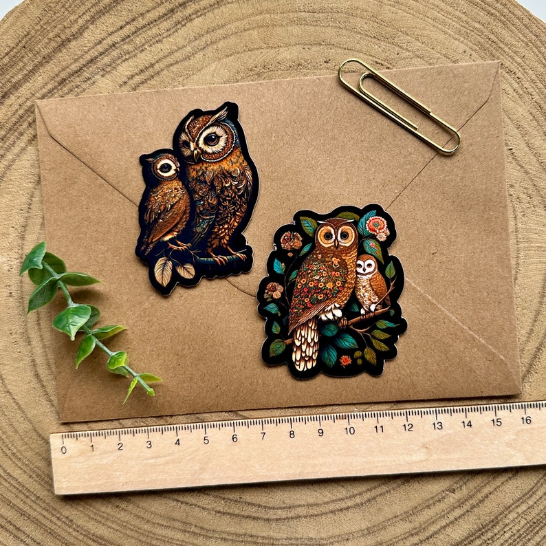 Folk Art Owls Sticker Pack 6 Individual Stickers image 4