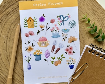 Garden Flowers Sticker Sheet | 20 Stickers | Planner Stickers