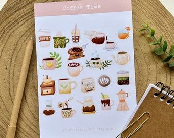 Coffee Time Sticker Sheet | 20 Stickers | Planner Stickers