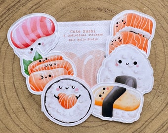 Cute Sushi Sticker Pack | 6 Individual Easy-Peel Stickers