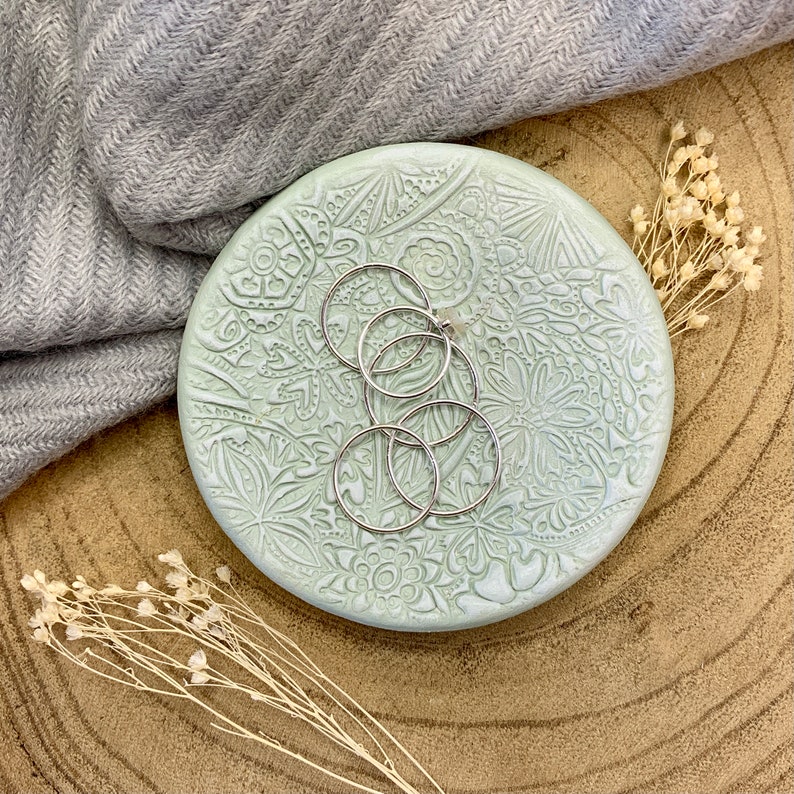 Sage Green /& White Floral Clay Ring Dish Trinket Dish