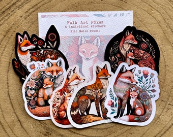 Folk Art Foxes Sticker Pack | 6 Individual Stickers