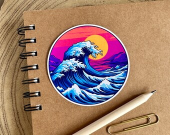 Retrowave | Synthwave | Beach Sunset Large Sticker