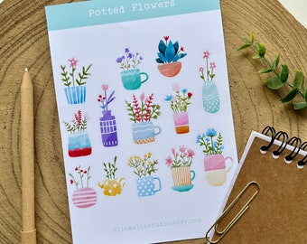 Potted Flowers Sticker Sheet | 13 Stickers | Planner Stickers