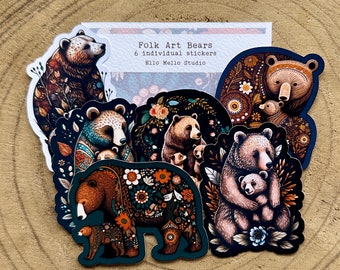 Folk Art Bears Sticker Pack | 6 Individual Stickers