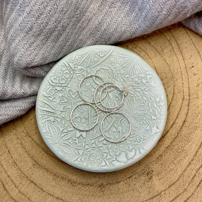 Sage Green /& White Floral Clay Ring Dish Trinket Dish