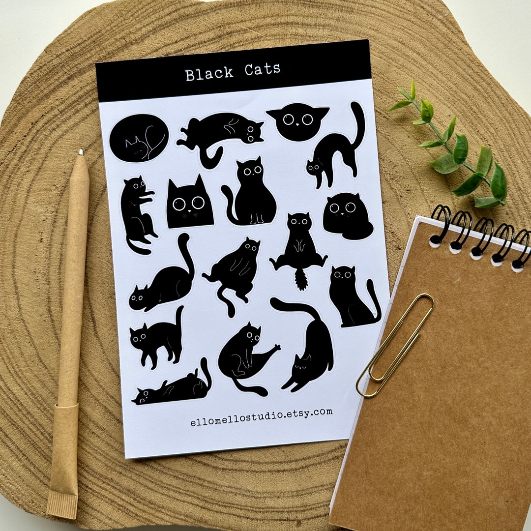 Black Cats Sticker Sheet 16 Stickers Planner Stickers Etsy