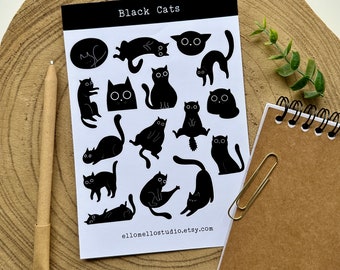Black Cats Sticker Sheet | 16 Stickers | Planner Stickers