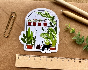 Large Greenhouse with Black Cat Sticker