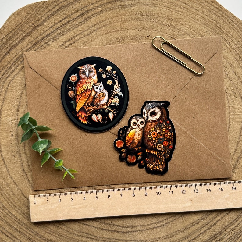 Folk Art Owls Sticker Pack 6 Individual Stickers image 2