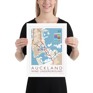 Auckland Underground Map Series 1 New Zealand North Island Underground Map Wine Guide Wall Art Poster New Zealand Poster image 2