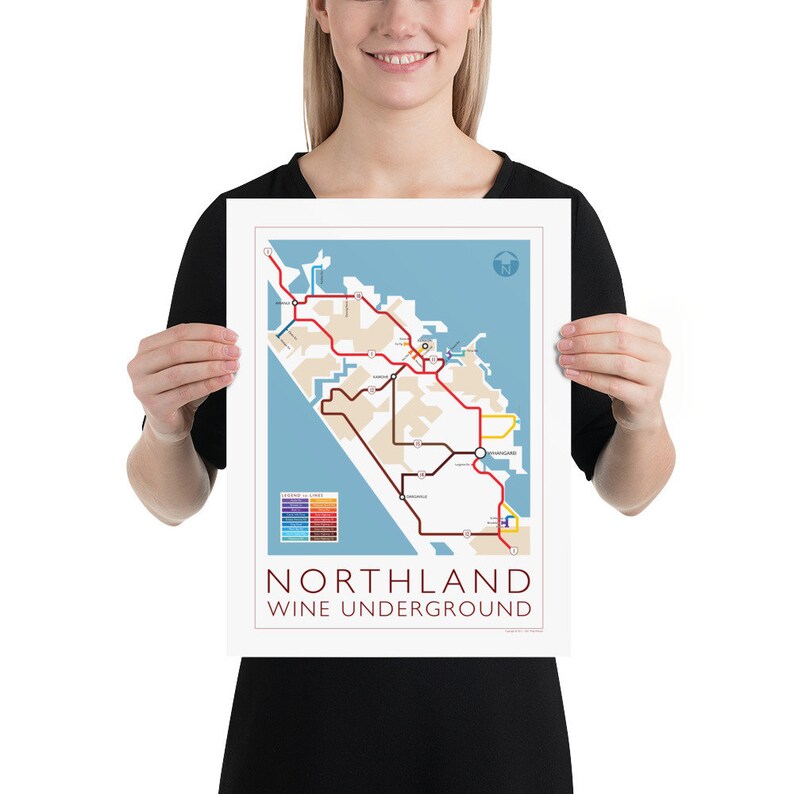 Northland Underground Map Series 1 New Zealand North Island Underground Map Wine Guide Wall Art Poster New Zealand Poster image 2