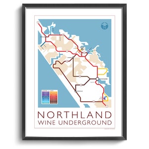 Northland Underground Map Series 1 New Zealand North Island Underground Map Wine Guide Wall Art Poster New Zealand Poster image 1