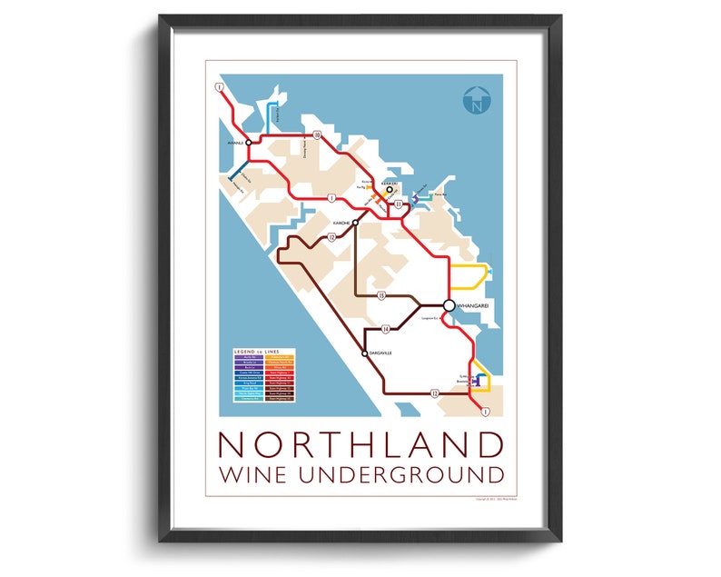 Northland Underground Map Series 1 New Zealand North Island Underground Map Wine Guide Wall Art Poster New Zealand Poster image 1
