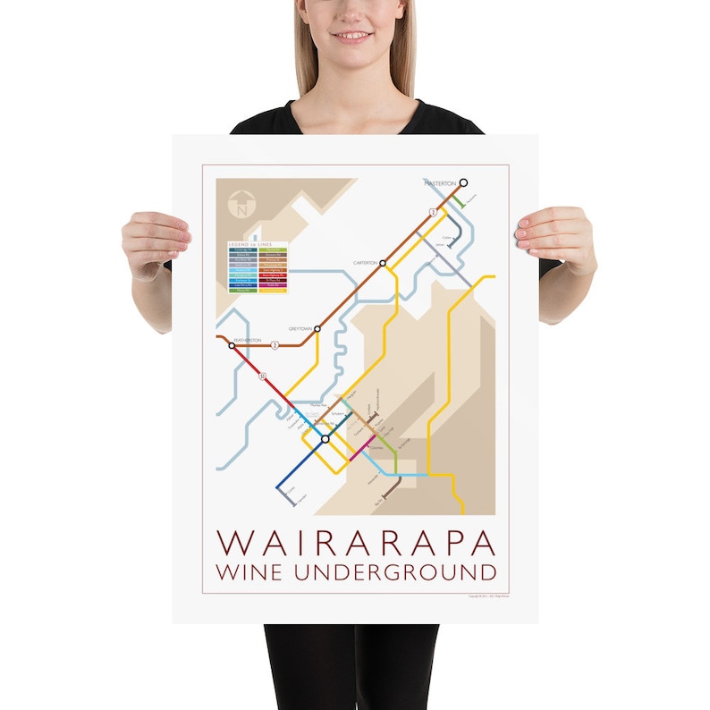Wairarapa Underground Map Series 1 New Zealand North Island Underground Map Wine Guide Wall Art Poster Wine Region Poster image 3