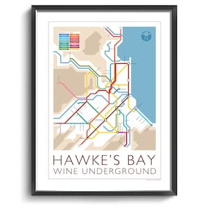 Ondergrondse kaart Hawke's Bay: serie 1 | Nieuw-Zeeland | Noordereiland | Metrokaart | Wijngids | Muurposter | Nieuw-Zeelandse poster