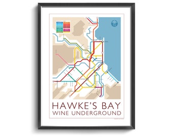 Hawke's Bay Underground Map - Series 1 | New Zealand | North Island | Underground Map | Wine Guide | Wall Poster | New Zealand Poster