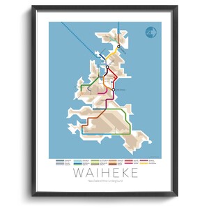 Waiheke Untergrund Karte - Serie 3 | Neuseeland | Nordinsel | Untergrund Karte | Weinführer | Wandbild Poster | Neuseeland Poster