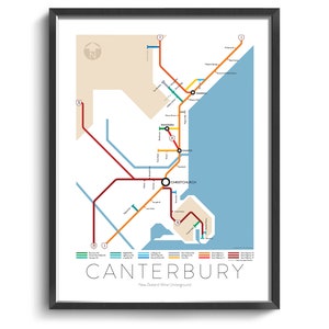 Canterbury Underground Map Series 3 New Zealand South Island Underground Map Wine Guide Wall Poster New Zealand Poster image 1