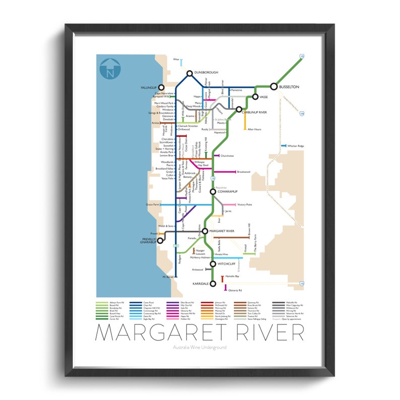 Margaret River Underground Map Australia Western Australia Underground Map Wine Guide Wall Art Poster Australian Poster image 1