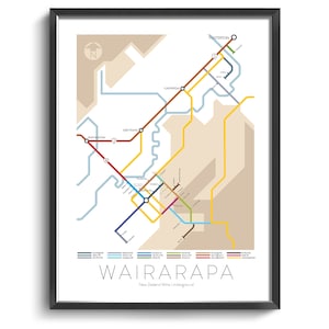 Wairarapa Underground Map Series 3 New Zealand North Island Underground Map Wine Guide Wall Art Poster New Zealand Poster image 1