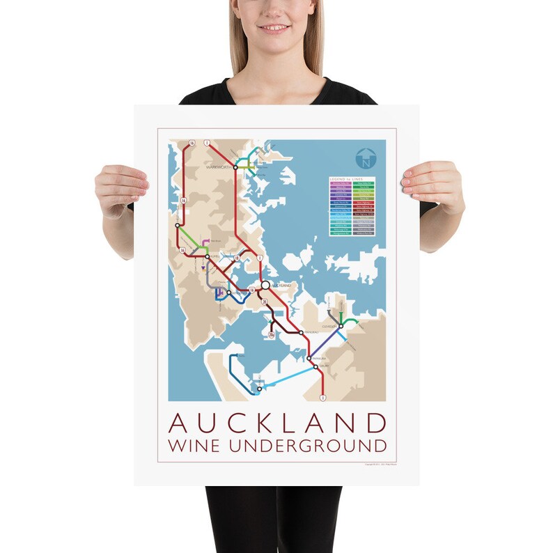 Auckland Underground Map Series 1 New Zealand North Island Underground Map Wine Guide Wall Art Poster New Zealand Poster image 3