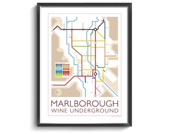 Marlborough Underground Map - Series 1 | New Zealand | South Island | Underground Map | Wine Guide | Wall Poster | New Zealand Poster