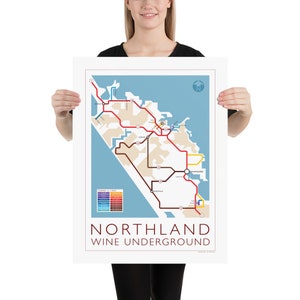 Northland Underground Map Series 1 New Zealand North Island Underground Map Wine Guide Wall Art Poster New Zealand Poster image 3