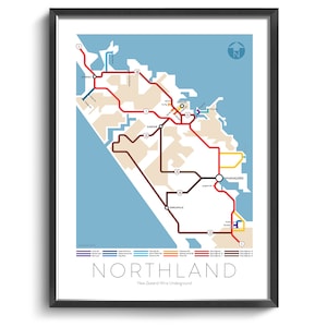 Northland Underground Map Series 3 New Zealand North Island Underground Map Wine Guide Wall Art Poster New Zealand Poster image 1