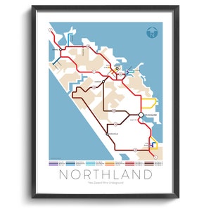 Northland Underground Map Series 3 New Zealand North Island Underground Map Wine Guide Wall Art Poster New Zealand Poster image 1