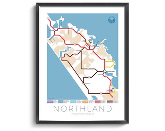 Northland Underground Map - Series 3 | New Zealand | North Island | Underground Map | Wine Guide | Wall Art Poster | New Zealand Poster
